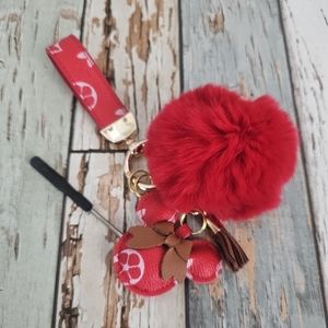 Leather Minnie Mouse PomPom Keychain